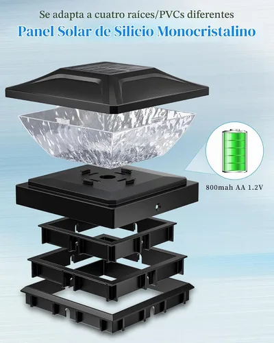 Vista 5 de Ofuray Luces solares para tapa de poste, paquete de 8 luces solares RGB con dos modos, apto para postes de 4 x 4, 5 x 5 con 3 bases, impermeable