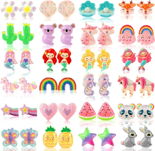 Vista 11 de Clip On Earrings Hypoallergenic Clips Earrings Sets Suitable for Ages 4-12 Little Girls, Cute Small Clips On Earrings Jewelry Gifts Set