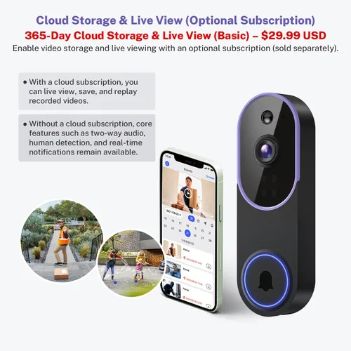 Vista 8 de Cámaras de timbre de video inalámbrico 1080P con detección humana AI y alertas de detección de movimiento, audio bidireccional