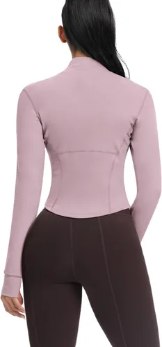 Vista 68 de AVGO Chaquetas de entrenamiento recortadas para mujer, con cremallera, ajustadas, atléticas, con agujeros para el pulgar