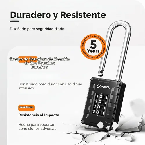 Vista 3 de Candado de combinación de grillete largo de 2.76 pulgadas Candado de 4 dígitos para casillero de gimnasio, armarios, cajas de herramientas, Negro