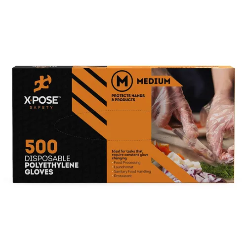 Vista 2 de Xpose Safety Guantes desechables de polietileno transparentes, 500 grandes, paquete de 10 unidades, sin látex, preparación de la cocina (1, mediano)