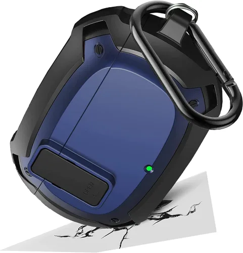 Vista 8 de Miimall Funda compatible con Beats Studio Buds, bloqueo seguro, llavero antipérdida, LED frontal visible, funda resistente militar de cuerpo Negro