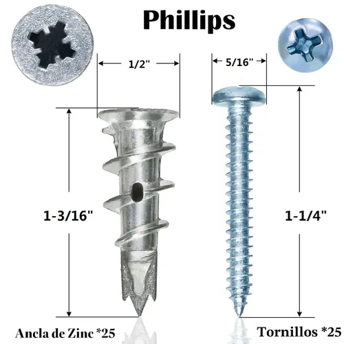 Vista 2 de Juego de 50 anclajes de metal autoperforantes para paneles de yeso resistentes con tornillos