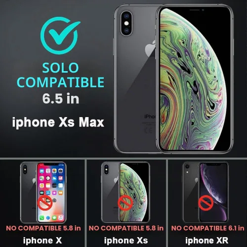 Vista 2 de Funda para iPhone Xs Max con 2 protectores de pantalla de vidrio templado, grado militar 3 en 1, resistente a prueba de golpes, caídas y polvo