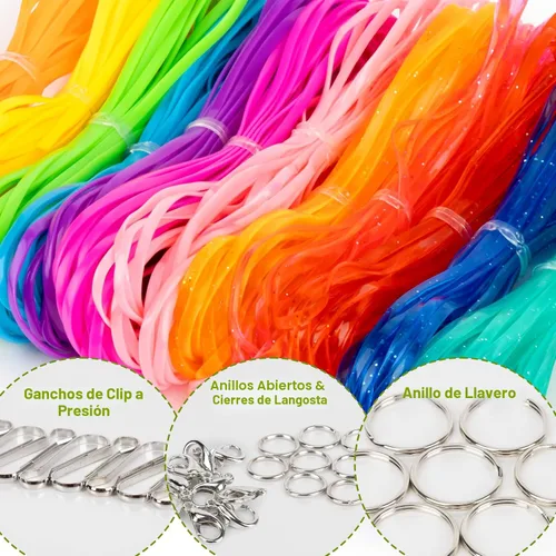 Vista 2 de RAINFLOW Kit de cuerda de cordón de plástico – Kit de fabricación de cordón, cordón de plástico para hacer pulseras, hacer tejido para manualidades