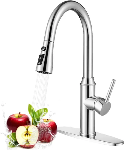 Vista 14 de Grifo de cocina dorado con rociador, grifo de fregadero de cocina de una sola manija con rociador extraíble, bronce champán, Arofa Pull down, 360°