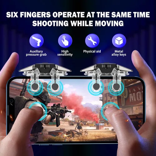 Vista 2 de 2022 New Model Mobile Game Controller Trigger, Mobile Game 6 Finger Trigger Sensitive Target Buttons martphone Game Controller Gamepad for