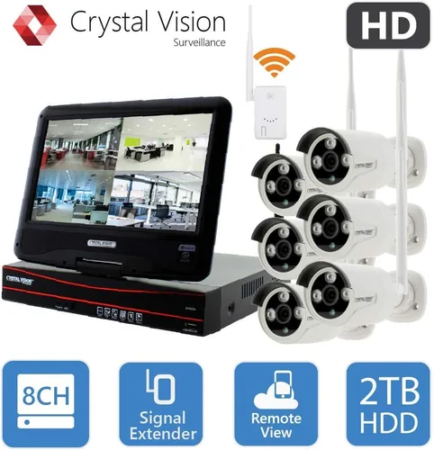 Vista 7 de Crystal Vision CVT9608E-3010W Sistema de vigilancia inalámbrico True HD todo en uno NVR CCTV con disco duro de 2 TB, monitor y enrutador integrados
