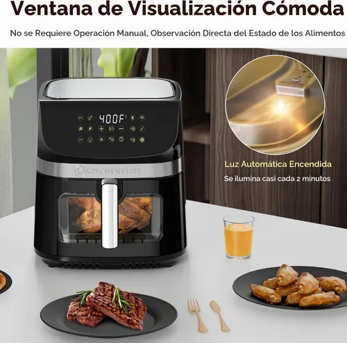 Vista 4 de Kitchen Elite Horno freidora de aire con acero inoxidable, freidora de aire grande de 9.5 cuartos de galón, 9 preajustes de cocción de 1 toque