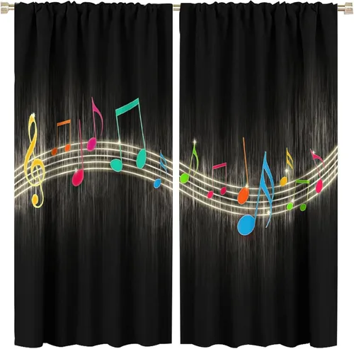 Vista 48 de Cortinas de notas musicales, blanco y negro, instrumento musical, canción, arte de canción, opacas, para ventana, dormitorio, sala de estar