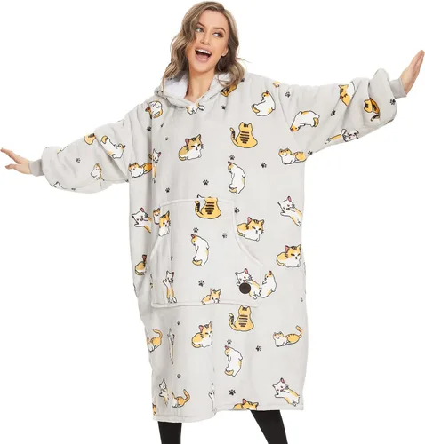 Vista 67 de THREE POODLE - Manta con capucha portátil para mujeres, sudadera con capucha de sherpa de gran tamaño para adultos hombres, mantas con capucha