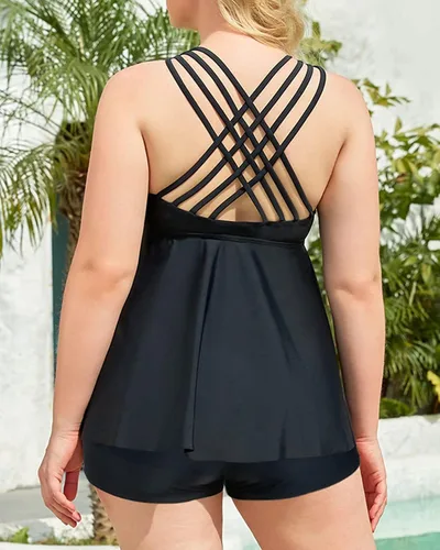 Vista 3 de Aqua Eve - Trajes de baño de talla grande con pantalones cortos, tankini de dos piezas para mujer, trajes de baño fluidos, trajes de baño atléticos