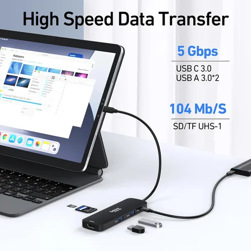 Vista 6 de Estación de acoplamiento USB C Monitor HDMI dual, adaptador USB C a HDMI dual con 2 puertos HDMI, carga PD, SD/TF, puertos USB A y C 3.0, estación