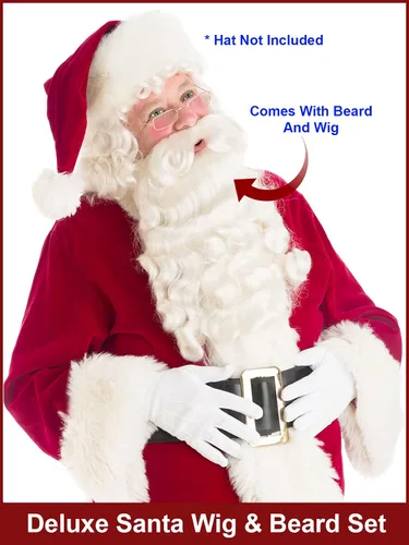 Vista 2 de Costume Adventure Juego de barba y peluca de Santa Claus de lujo, barba y peluca de Santa Claus, barba de Papá Noel, talla única