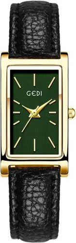 Vista 22 de Reloj de cuarzo para mujer Carlien, elegante reloj de vestir rectangular con correa de cuero y corona de cristal azul Rosa Negro
