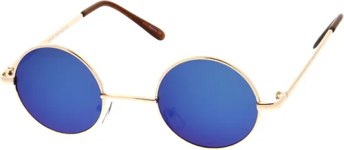 Vista 2 de Gafas de sol redondas de metal de 1.614 in, estilo retro de Lennon. Oro/azul.