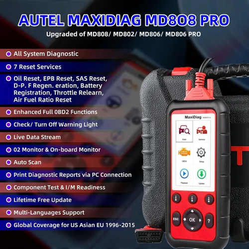 Vista 2 de Escáner de Autel MaxiDiag MD808 Pro OBD2, todos los sistemas de diagnóstico de la herramienta de la exploración 7 Reset Service