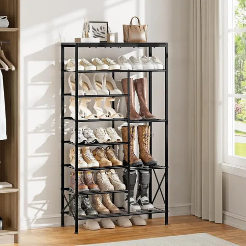 Vista 2 de Estante de zapatos de 8 niveles, organizador de almacenamiento de zapatos con almacenamiento para botas, estante de zapatos de gran capacidad que