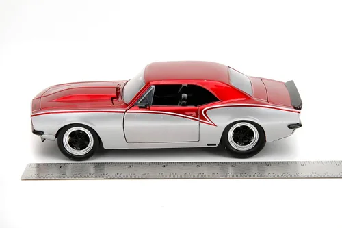 Vista 7 de Jada Big Time Muscle 1:24 1967 Chevy Camaro - Auto fundido a presión, juguetes para niños y adultos (plata/rojo)