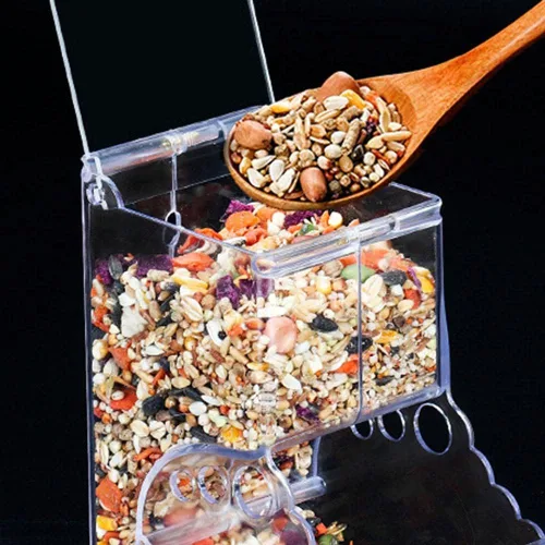 Vista 5 de Comedero para hámsters, dispensador automático de animales pequeños, acrílico transparente, recipiente de almacenamiento de alimentos para mascotas