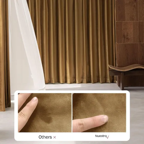 Vista 4 de Beauoop - Cortinas de terciopelo marrón para dormitorio, sala de estar, 52 x 96 pulgadas, 2 paneles Marrón dorado