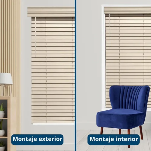 Vista 8 de TailorView Cortinas de ventana horizontales de madera personalizables sin cordón - Paletas de 2 pulgadas - Alabastro - Montaje interior o exterior.