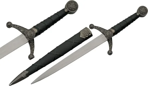 Vista 6 de Szco Supplies Cuchillo de nudo celta medieval con réplica de punta de lanza dorada de 16 pulgadas con vaina, oro/negro, 211532-GD Dorado/Negro