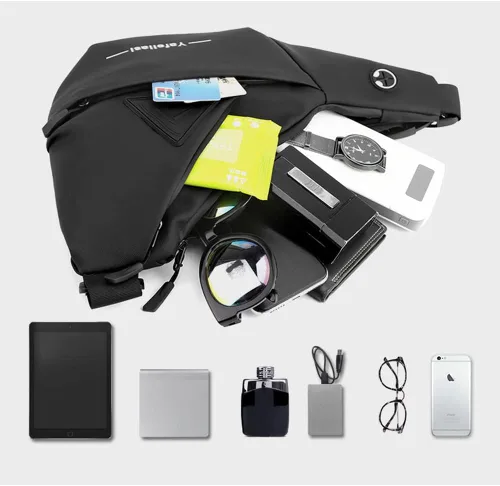Vista 4 de Chiantera - Bolso cruzado pequeño para hombre, mochila de hombro casual para senderismo, viajes, correr, mochila de pecho (negro), Negro