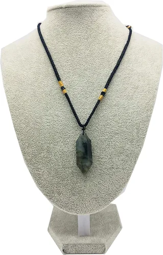 Vista 3 de Collar con colgante de chakra curativo con punta hexagonal de cristal natural (tejido a mano)