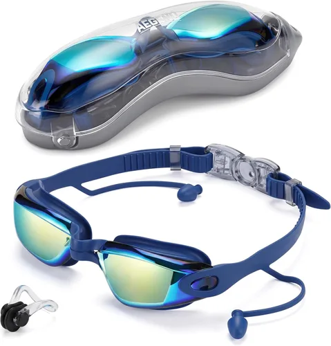 Vista 44 de Aegend Swim Goggles, Swimming Goggles No Leaking Full Protect Adult Youth Todo negro