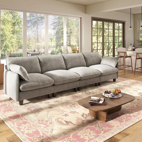 Vista 9 de WorthFurni Sofá modular modular de 105 pulgadas con asiento profundo, sofá nube en forma de L con cojines de gran tamaño y otomanas móviles, sofás