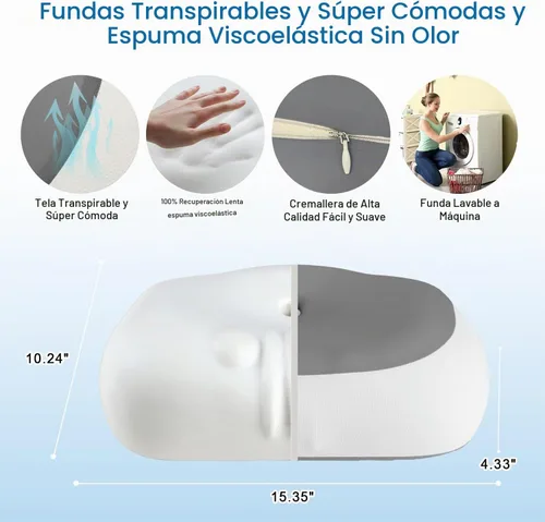 Vista 3 de CHxxy Almohada cervical ergonómica para soporte de cuello Gris y blanco