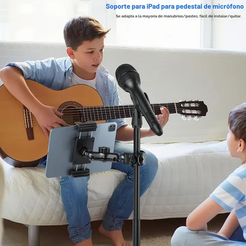 Vista 2 de PLDHPRO Soporte para Tablet para Soporte de Micrófono Giratorio 360°, Soporte de Música para iPad, Montaje para Micrófono con Abrazadera, Soportes