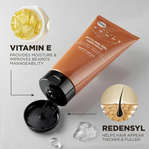 Vista 5 de CHI Pour Homme Gel de peinado Maximum Hold para hombres, gel para el cabello de larga duración, sin descamación para un control fuerte, textura
