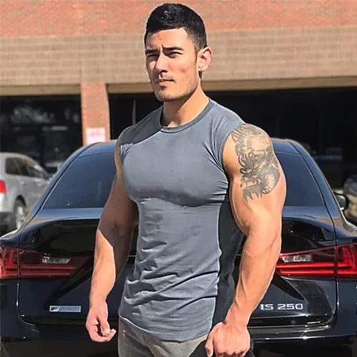 Vista 3 de LecGee Paquete de 3 camisetas sin mangas de gimnasio para hombre, camisetas de entrenamiento muscular, camisetas de fitness