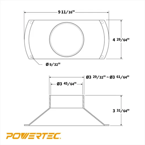 Vista 2 de POWERTEC 70150V Campana de polvo rectangular para 4 pulgadas OD accesorio, para carpintería manguera y accesorios de recolección de polvo