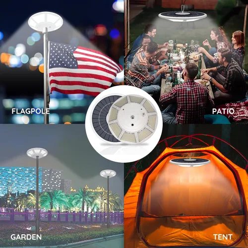 Vista 8 de Luz solar para mástil de bandera, 440 LED de 1800 lúmenes, funciona con energía solar con puerto de carga de CC para postes de bandera de 15 a 30