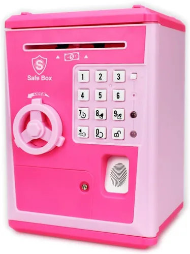 Vista 8 de LIKE Alcancía de Juguete Caja Fuerte con Huella Dactilar Cajero Automático Banco Máquina de Dinero y Monedas Caja de Ahorros para Niños Azul