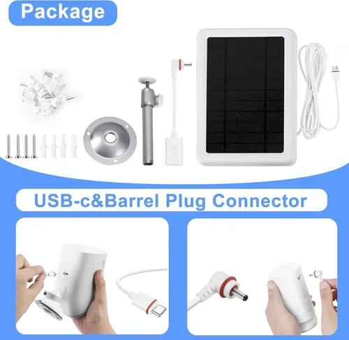 Vista 5 de Cargador de panel solar de 5W para cámara de anillo-2P-3P (blanco-1Pa)