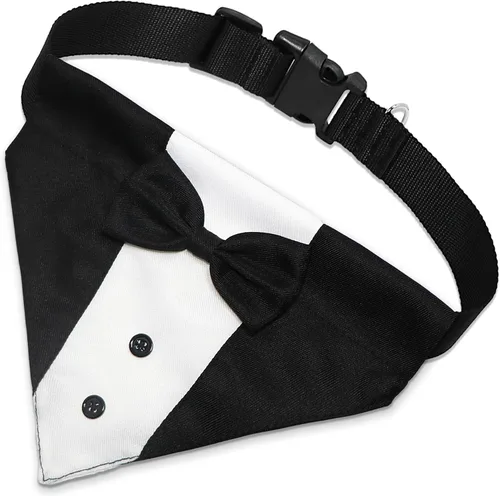 Vista 2 de GOYOSWA Traje de esmoquin para perro, collar bandana de boda con pajarita, ajustable, formal, esmoquin para perros, compromiso, cumpleaños, esmoquin