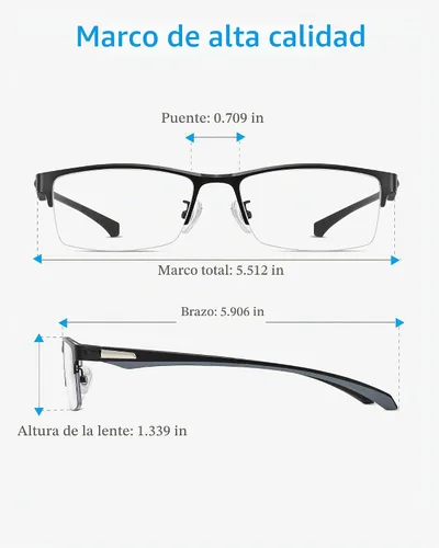 Vista 5 de Gafas de luz azul para hombre, con marco de metal, rectangular, sin montura y bloqueo UV, para computadora Lightweight Metal Frame Computer