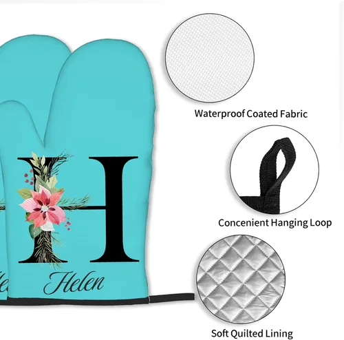 Vista 2 de Manoplas de horno personalizadas con nombre y foto, resistentes al calor y a la intemperie, para amigos y familia, como regalo de cocina, horneado