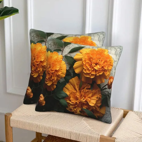 Vista 2 de Throw Pillow Covers 16"x16" Square Cushion Cover Marigold Modern Farmhouse Cushion Case Soft Pillowcase for Couch Bed Car Home Decoration Throw