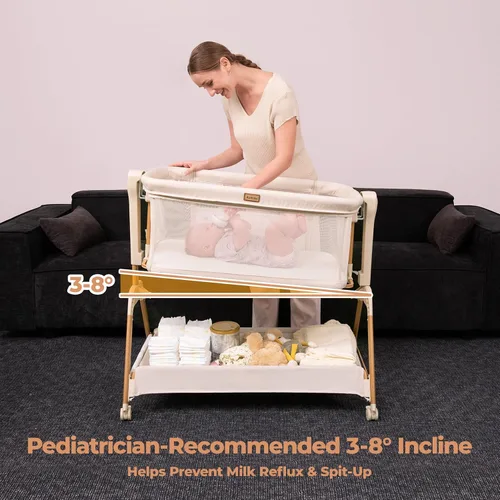 Vista 10 de Ezebaby Cuna para Bebé al Lado de la Cama: Cuna con Balancín 3 en 1 para Bebé - Cuna de Malla Completa Transpirable con Colchón 6 Ajustes