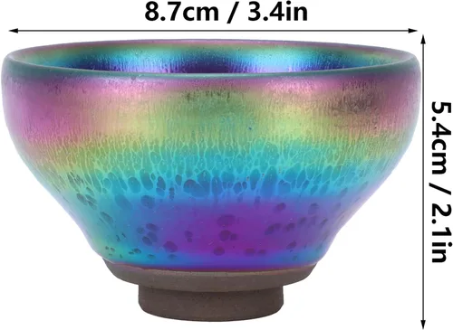 Vista 4 de Alvinlite Taza de cerámica, juego de té Jianzhan chino Tenmokus, taza de té de porcelana, cuenco de té hecho a mano con esmalte elegante, taza de té