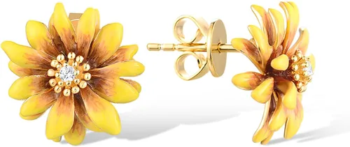 Vista 2 de Santuzza - Pendientes de plata de ley con flores esmaltadas y gemas de plata esterlina