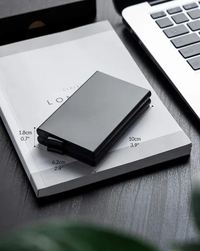 Vista 31 de VULKIT Cartera desplegable, soporte minimalista para tarjetas de crédito, bloqueo RFID, funda de metal delgada para hombres