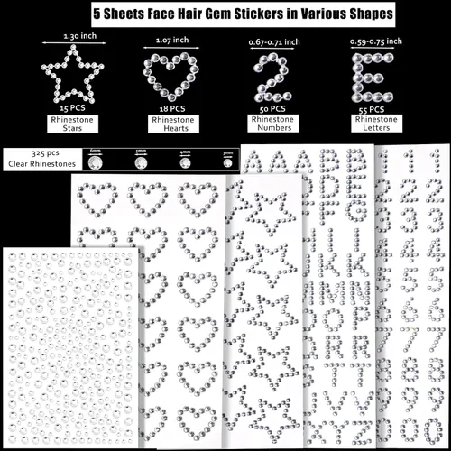 Vista 2 de Calcomanías autoadhesivas de diamantes de imitación con números de corazón, letras de estrellas y diamantes de imitación, calcomanías de diamantes