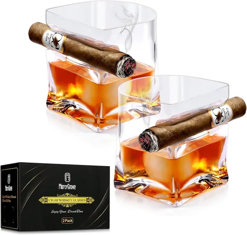 Vista 6 de Vasos de Whisky para Cigarros - Vaso Old Fashioned de 12oz con Bandeja Integrada para Cigarros, Vaso de Bar, Juego de Vasos de Whisky de Cristal